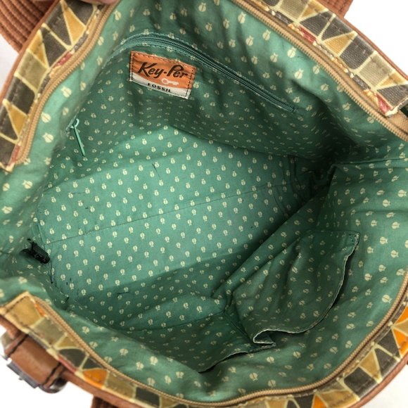 Fossil Key-Per Calypso Brown Grey Orange Cowhide Leather Trim Shoulder Bag Purse - Picture 9 of 12